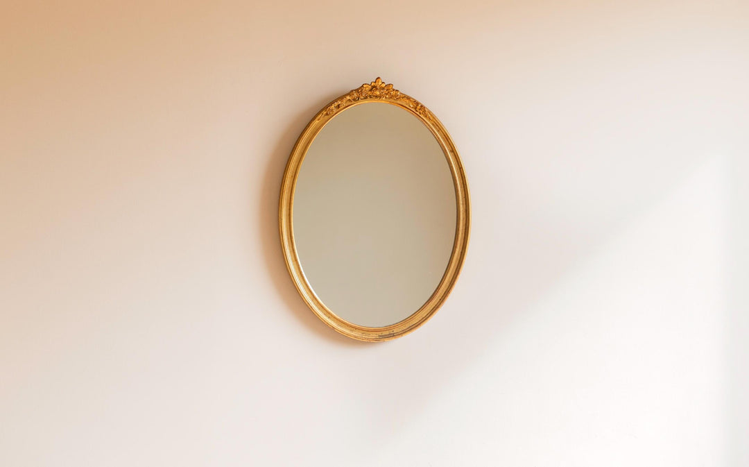 Vintage Deknudt Oval Mirror - Gilt Wood Floral Crest