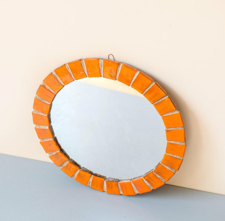 Vintage Orange Mosaic Tile Mirror, 1960s