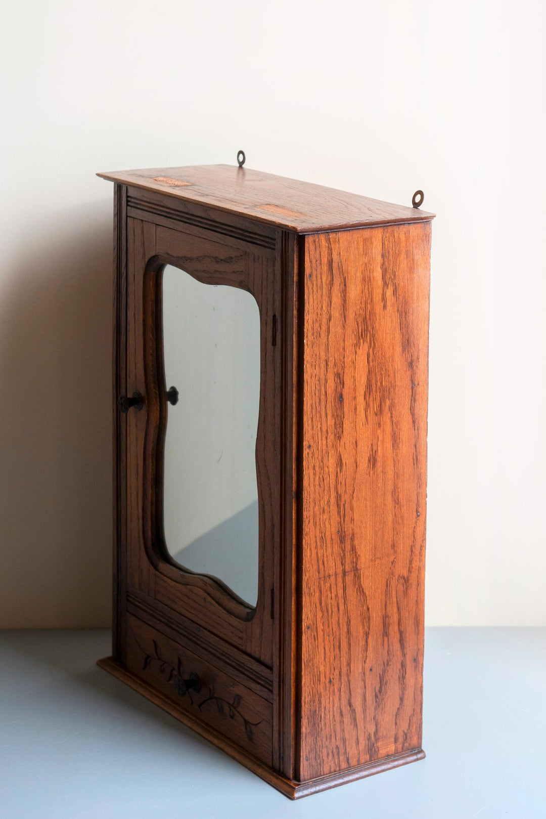 Antique French Oak Wall Cabinet with Wavy Mirror - 19th Century