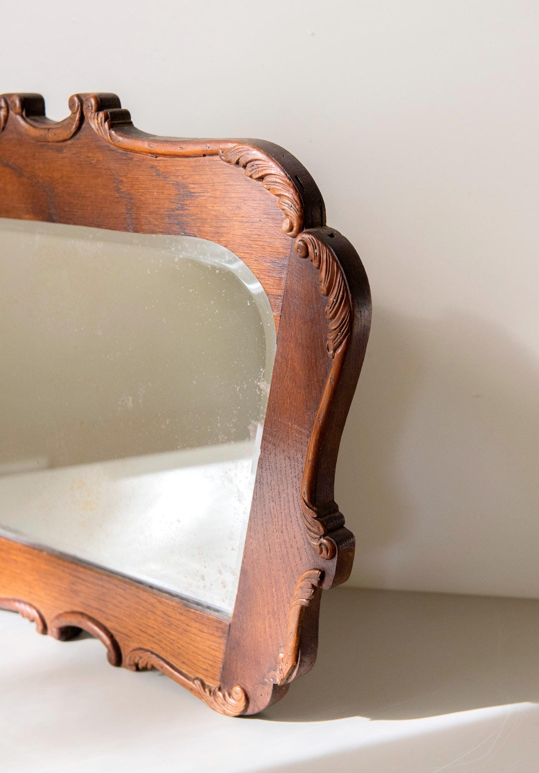 Antique Dutch Art Deco Wall Mirror - Ornate Oak Frame