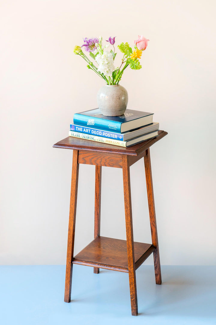 Art Deco Side Table - Solid Oak Two Tier Plant Stand