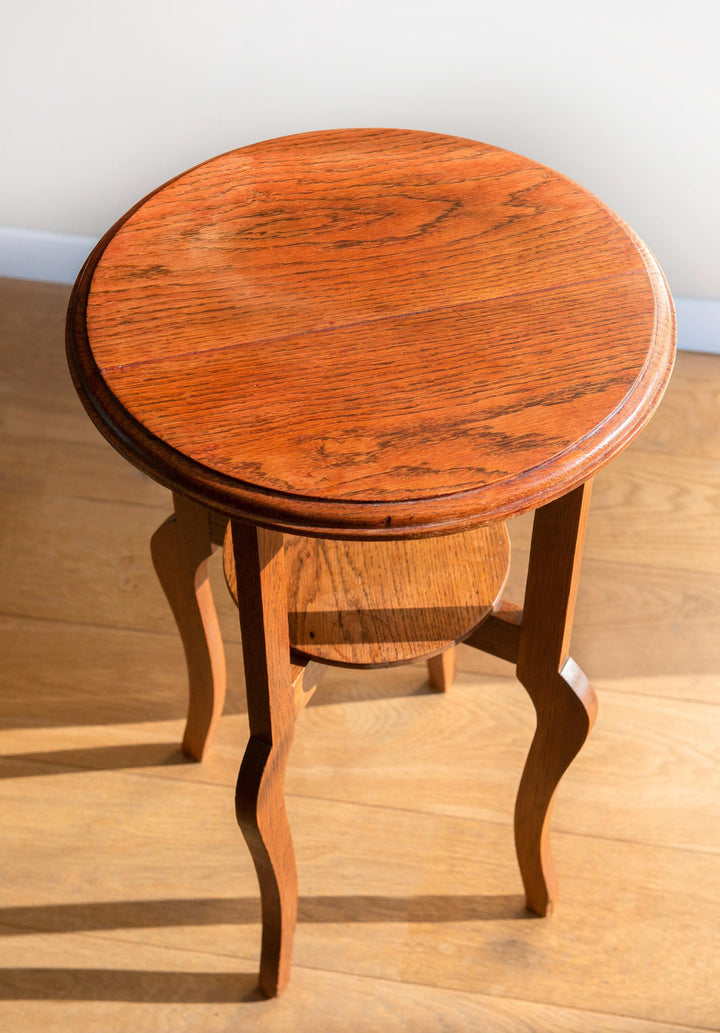 Art Deco Round Side Table - Solid Oak