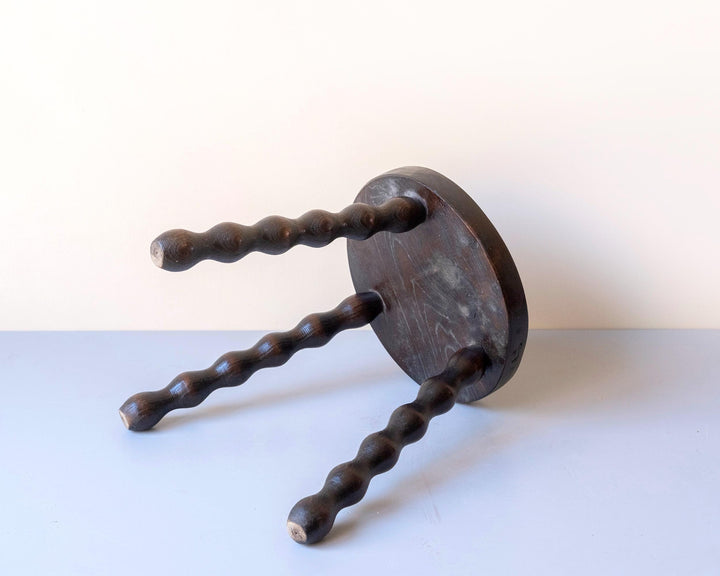 Antique Bobbin Milking Stool - Handcrafted Oak Plant Stand