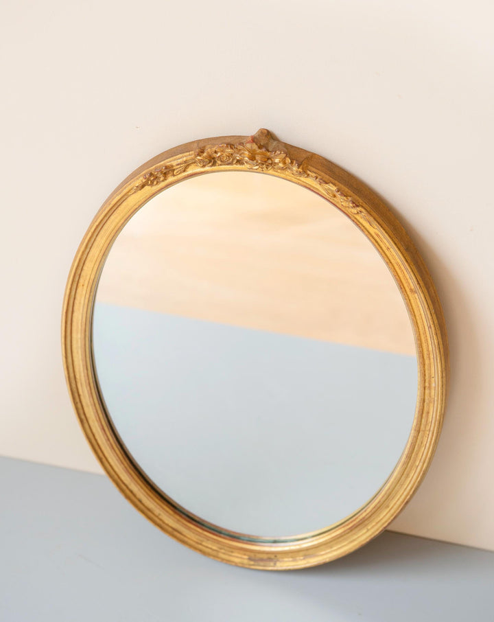 Vintage Deknudt Oval Mirror - Gilt Wood Floral Crest
