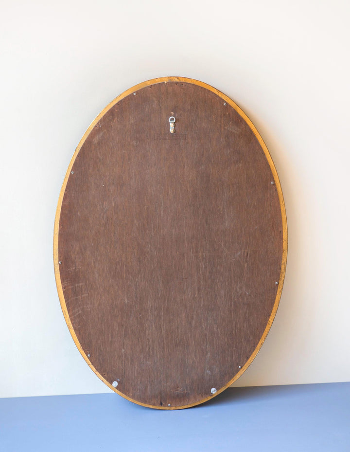 Large Vintage Belgian Gilt Oval Mirror - Beveled Glass, 1960s