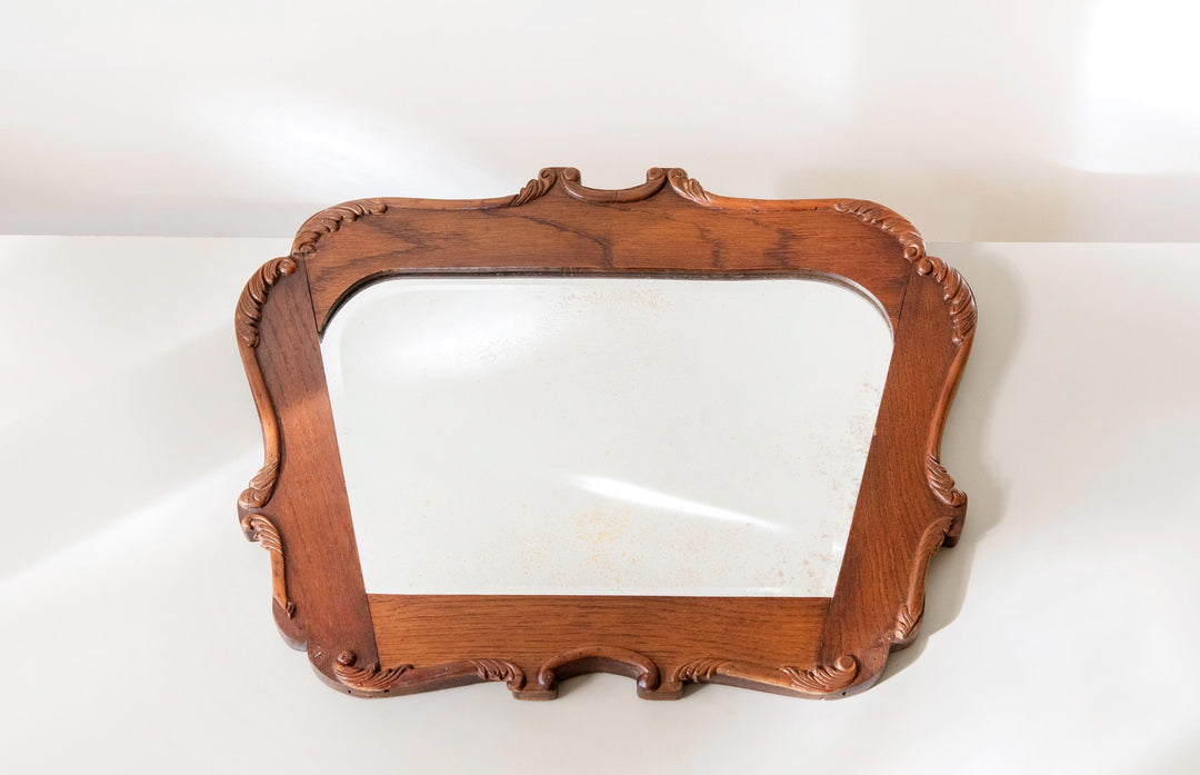 Antique Dutch Art Deco Wall Mirror - Ornate Oak Frame