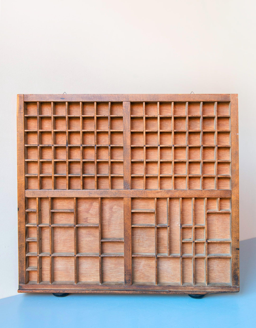 Antique Wooden Printers Type Case with Metal Handles