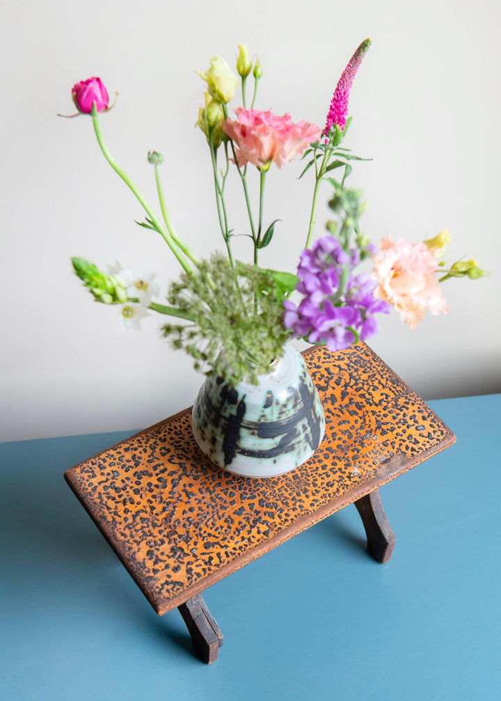 Antique Wooden Footstool with Craquelure Finish