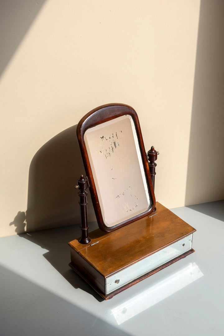 Antique Victorian Mahogany Table Mirror with Drawer