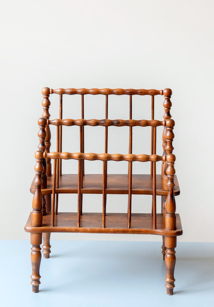 Carved Magazine Rack – Vintage Turned Wood Newspaper Stand