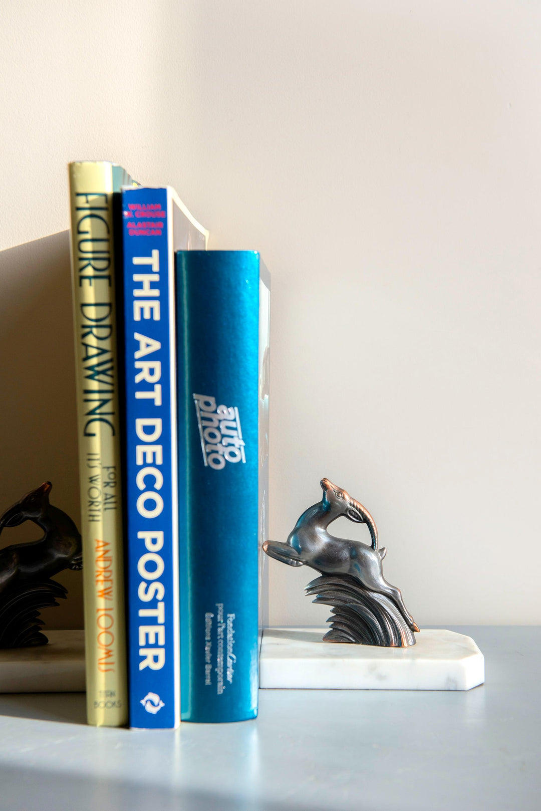 French Art Deco Gazelle Bookends on Marble Bases