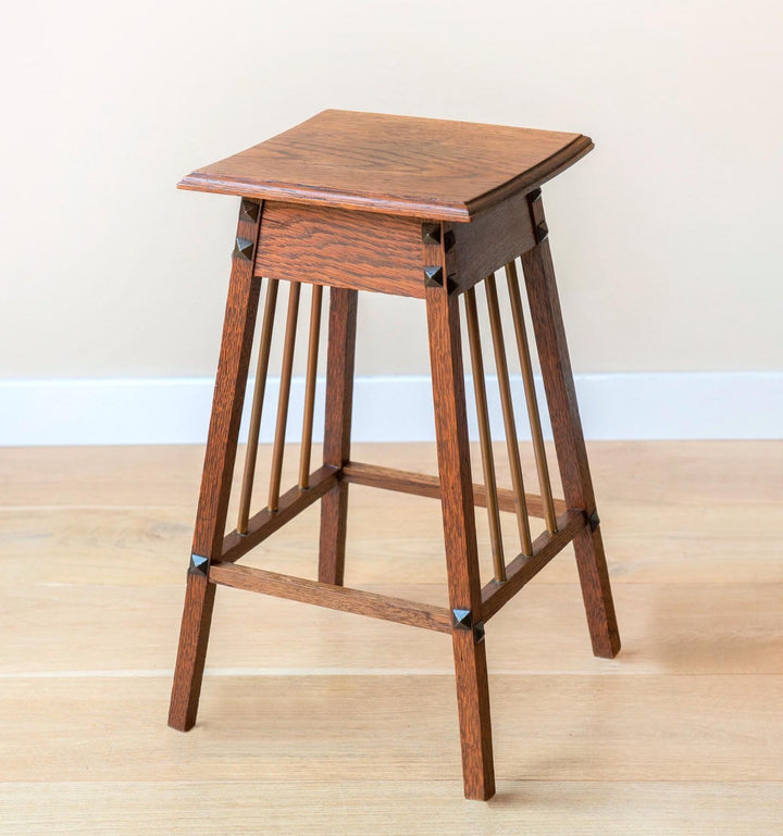 Dutch Art Deco Oak Side Table With Brass Spindles