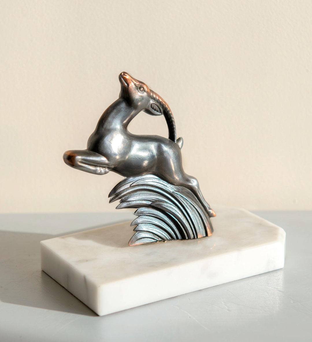 French Art Deco Gazelle Bookends on Marble Bases