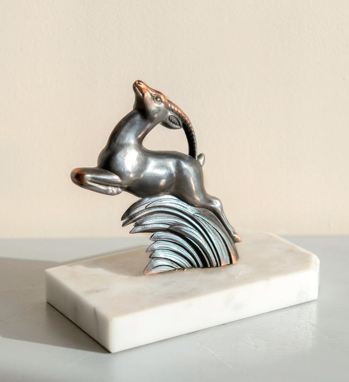 French Art Deco Gazelle Bookends on Marble Bases