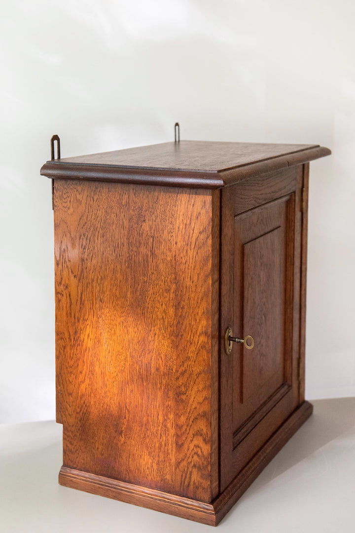 Antique Oak Wall Cabinet with Working Lock and Key