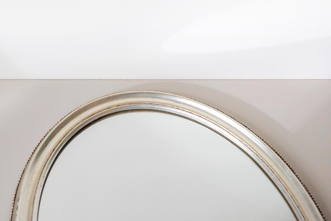 Vintage Belgian Silver Oval Wall Mirror - 1960s Bow Crest