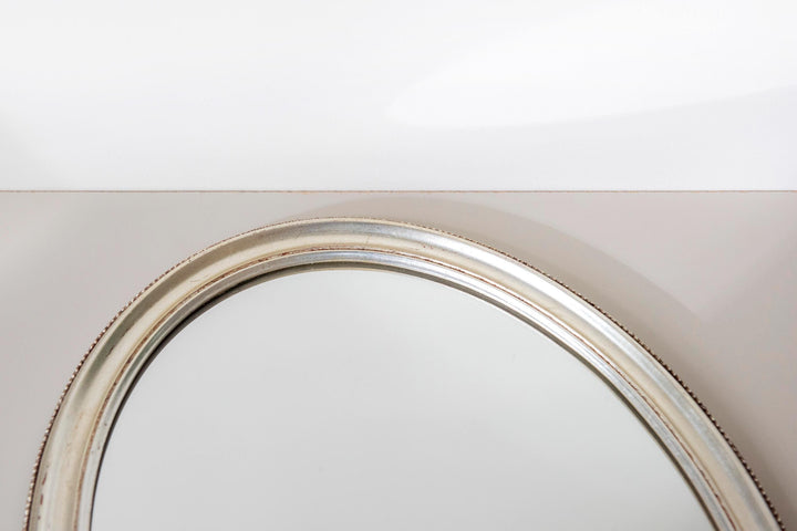 Vintage Belgian Silver Oval Wall Mirror - 1960s Bow Crest