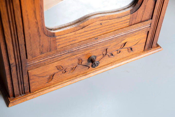 Antique French Oak Wall Cabinet with Wavy Mirror - 19th Century