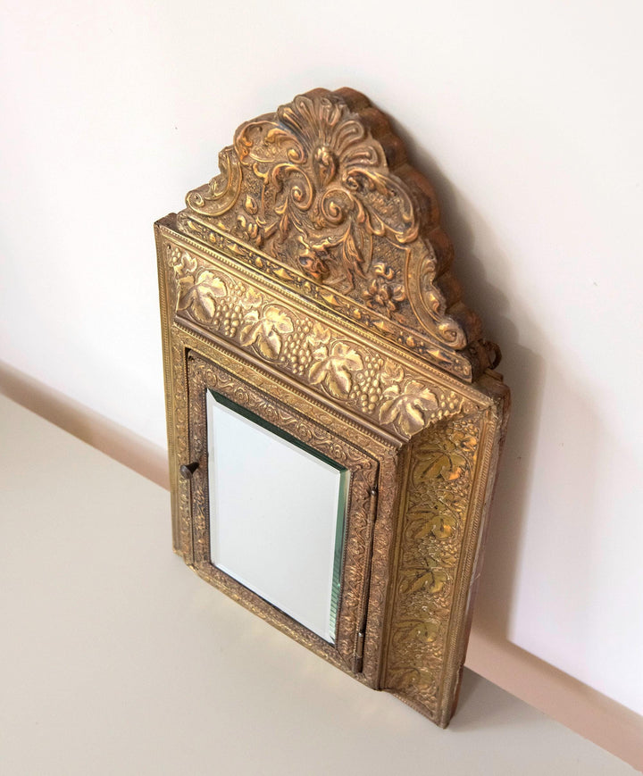 Antique French Brass Vanity Mirror Cabinet