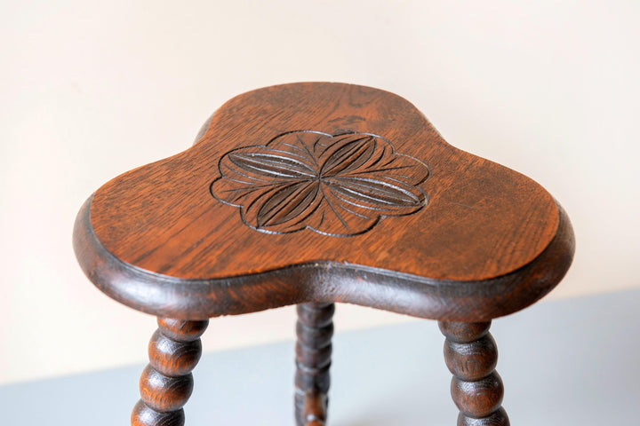 Antique Oak Bobbin Stool - Clover Seat