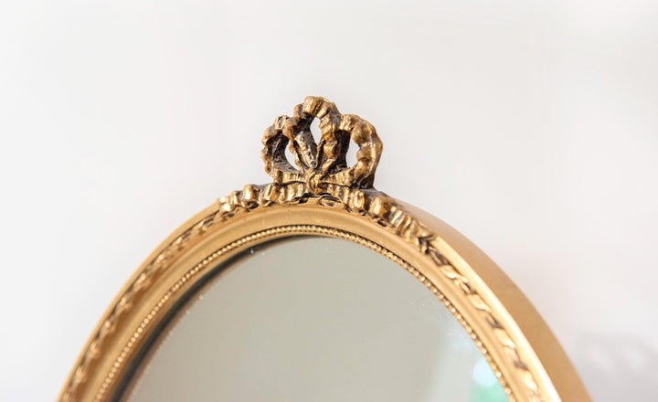 Vintage Gilt Oval Wall Mirror - Dutch 1960s Bow Crest Mirror