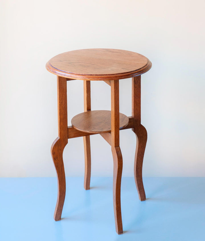 Art Deco Round Side Table - Solid Oak