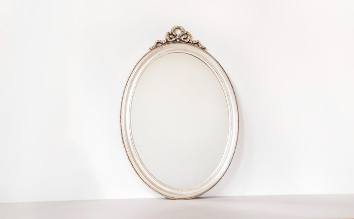 Vintage Belgian Silver Oval Wall Mirror - 1960s Bow Crest