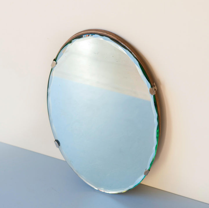 Oval Art Deco Frameless Mirror - Facet Cut Glass