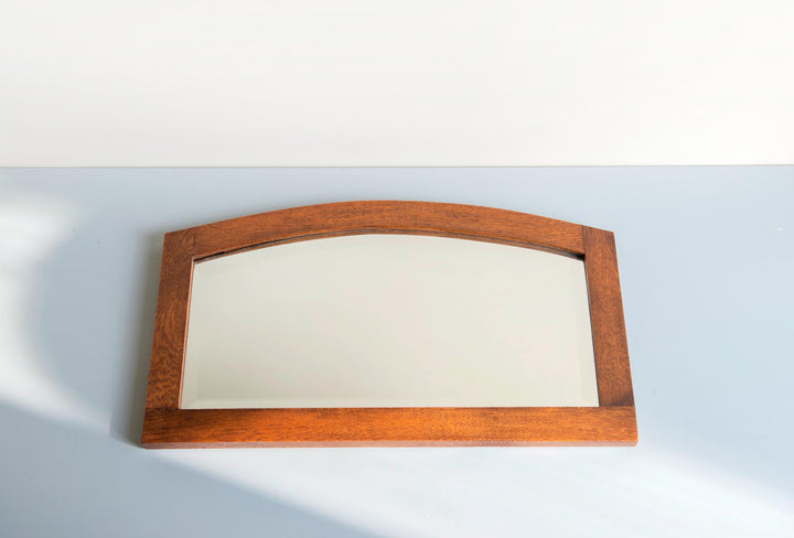Art Deco Curved Wall Mirror with Beveled Glass – Oak Wood