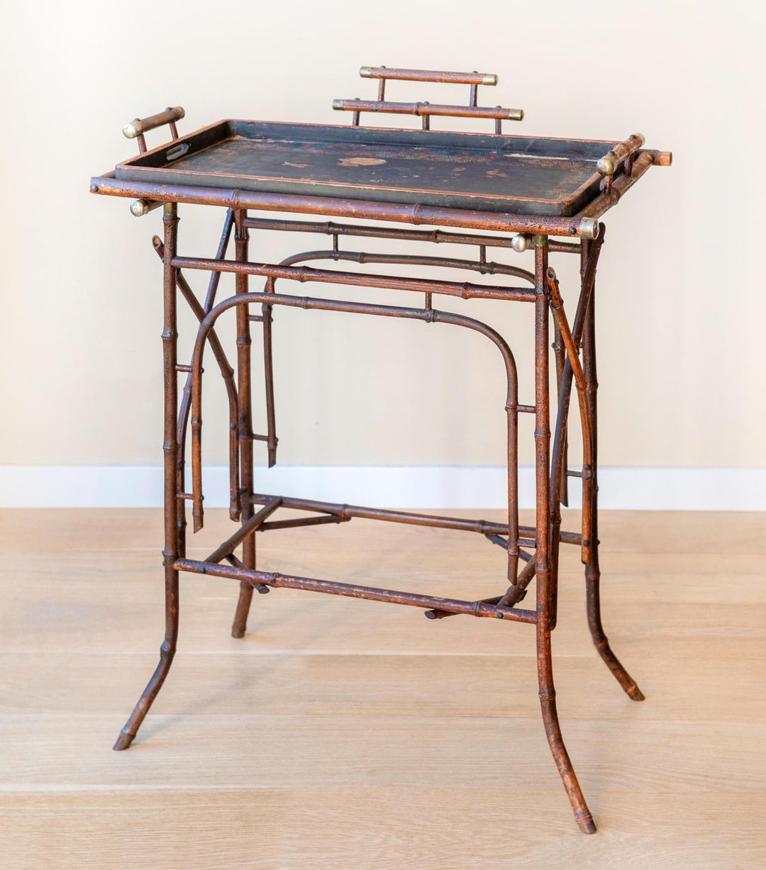 Antique Japanese Bamboo Side Table - Victorian Butler Tray