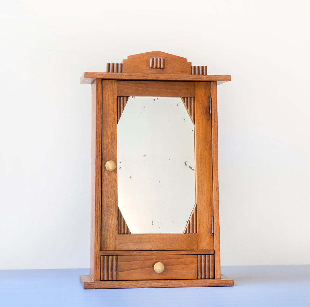 Antique Dutch Art Deco Oak Medicine Cabinet