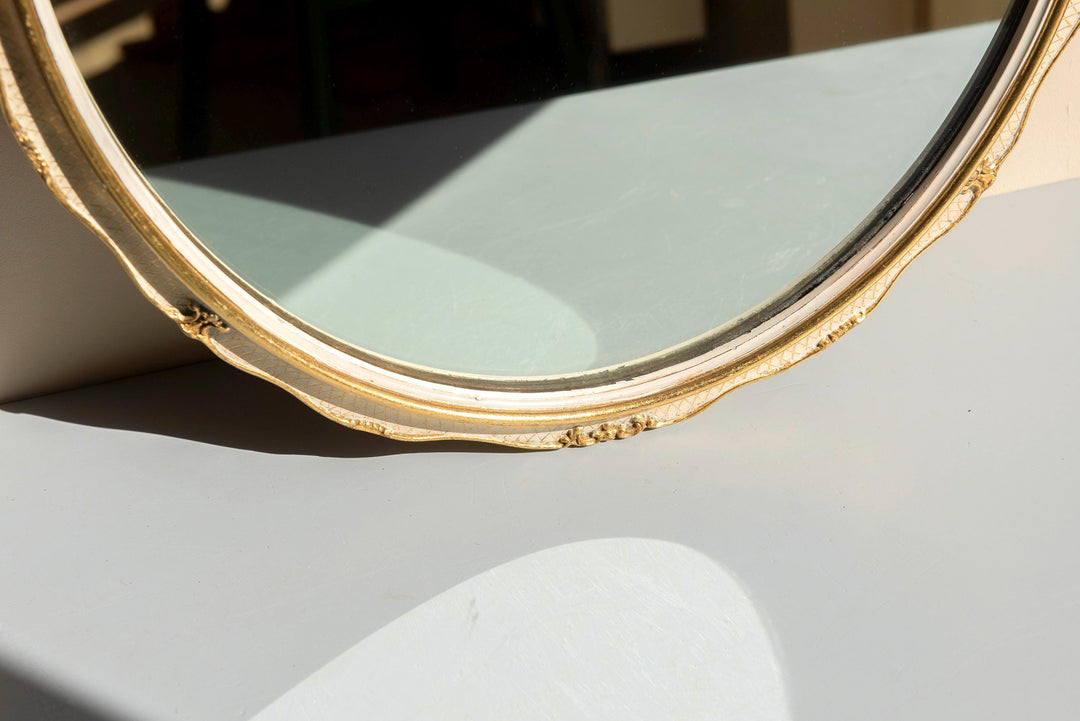 Vintage Dutch Oval Wall Mirror - Gold & Cream Scalloped Frame