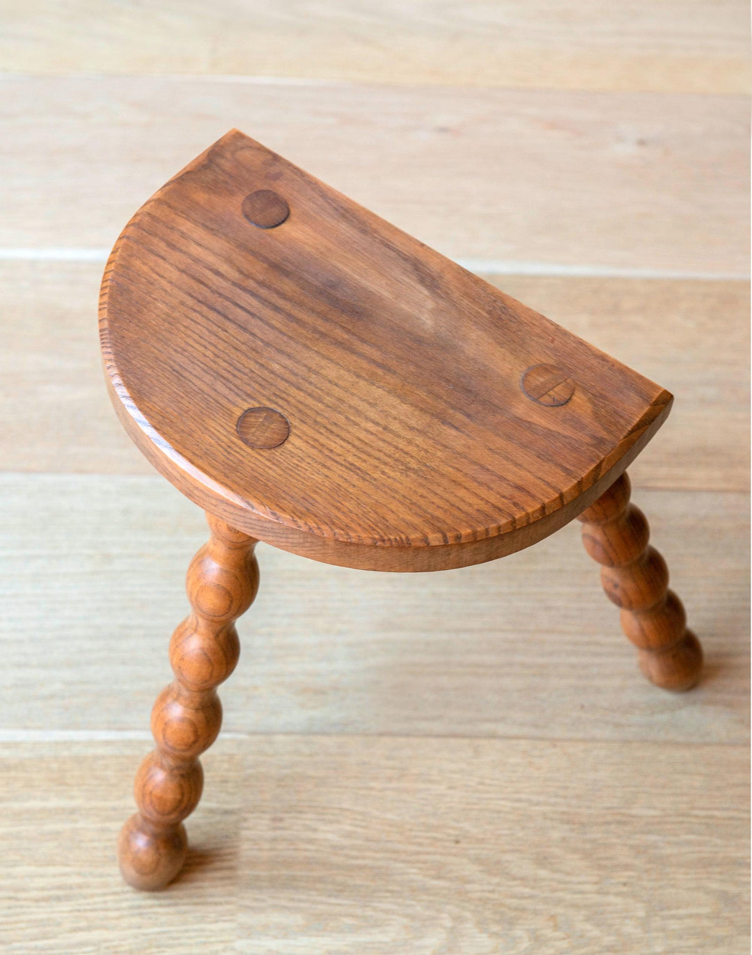 Vintage French Oak Bobbin Stool – Half Round Top