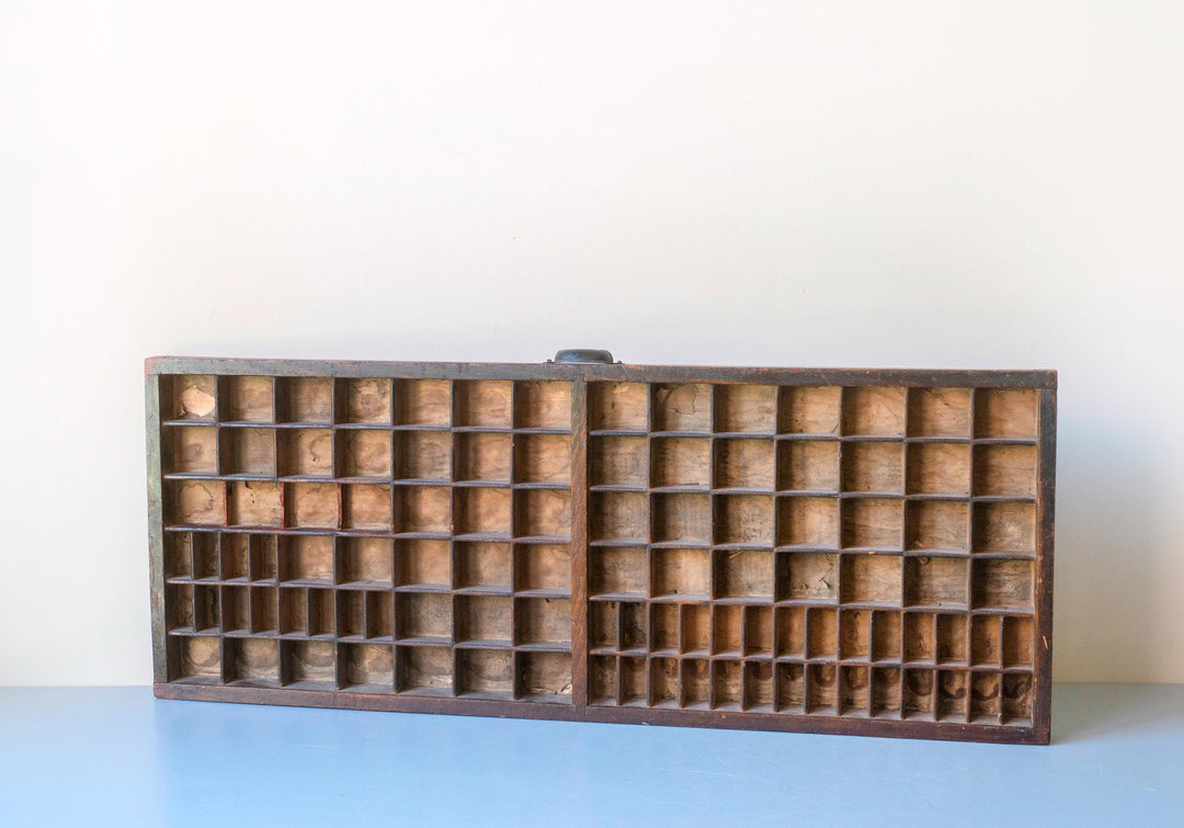Antique Wooden Printer’s Tray - Oak Letterpress Shadow Box
