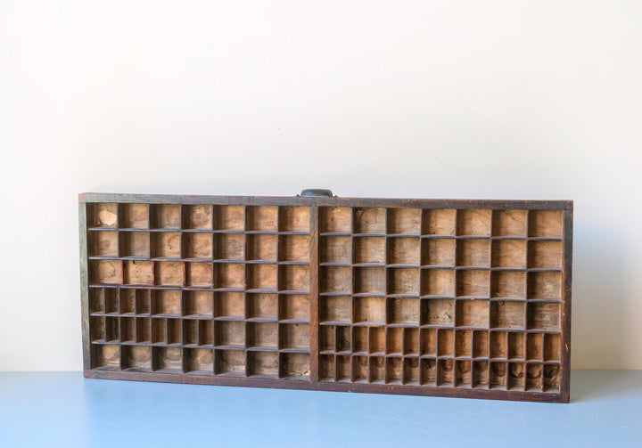 Antique Wooden Printer’s Tray - Oak Letterpress Shadow Box