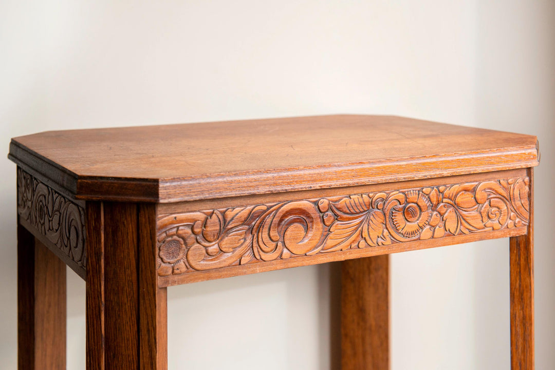 Art Deco Oak Side Table with Drawer