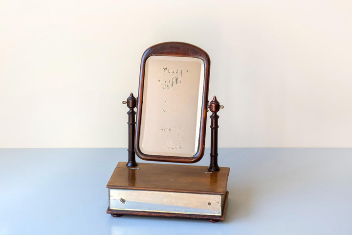 Antique Victorian Mahogany Table Mirror with Drawer