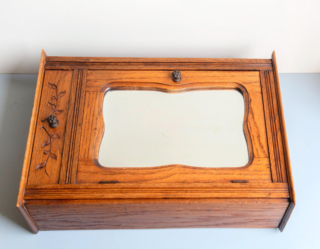 Antique French Oak Wall Cabinet with Wavy Mirror - 19th Century