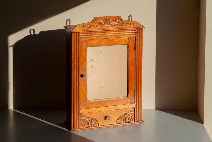 Antique French Oak Wall Cabinet with Mirror