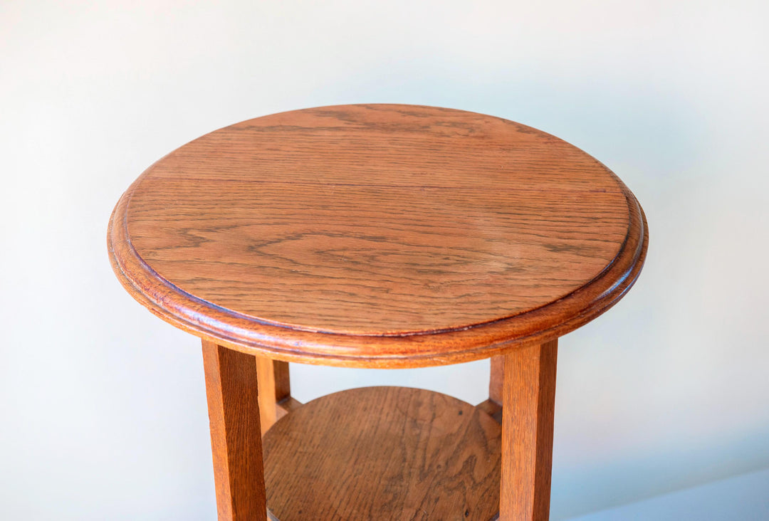 Art Deco Round Side Table - Solid Oak