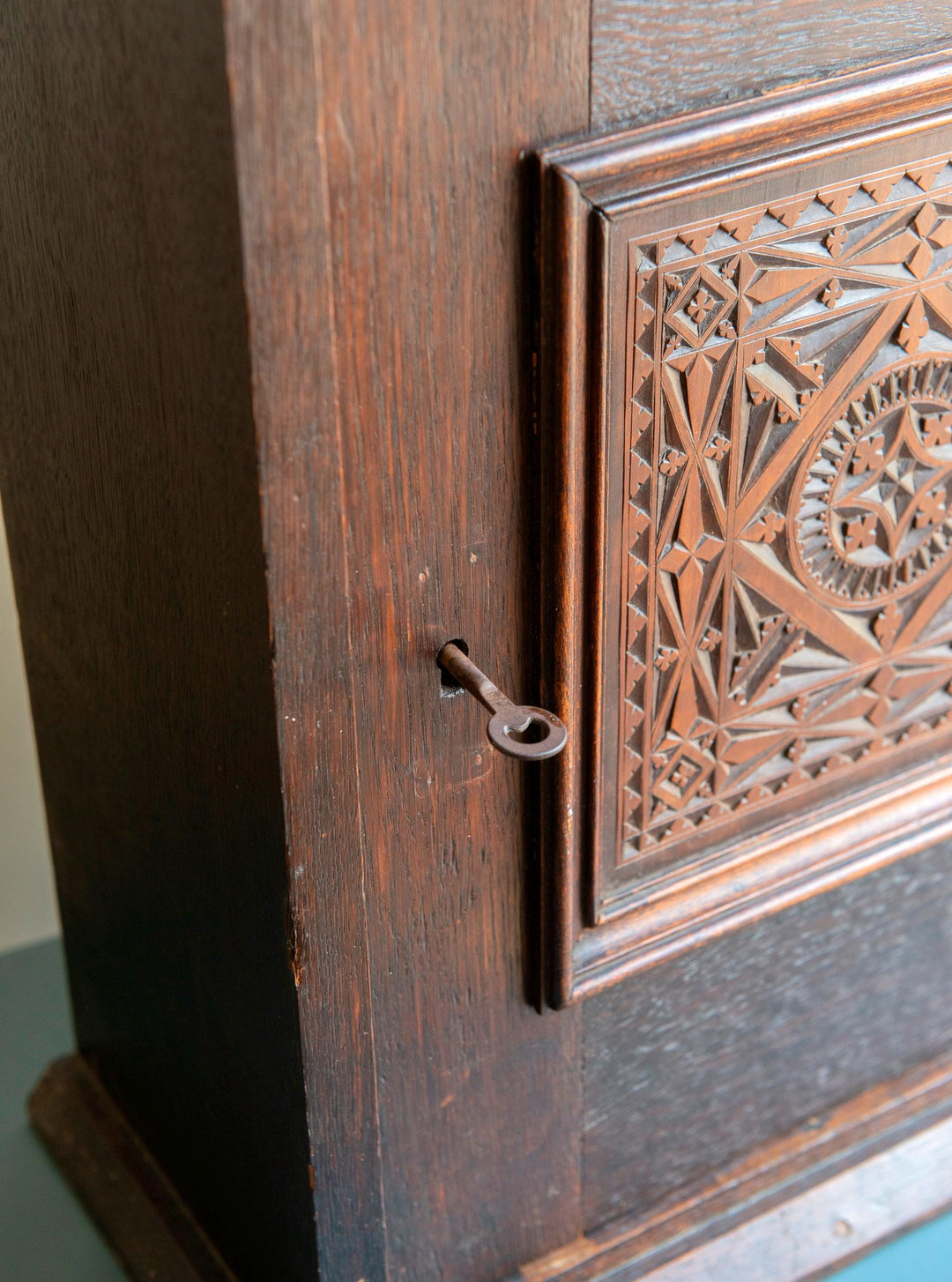 Antique Dutch Carved Wooden Wall Cabinet - Folk Art