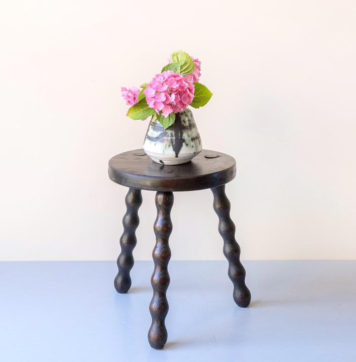 Antique Bobbin Milking Stool - Handcrafted Oak Plant Stand