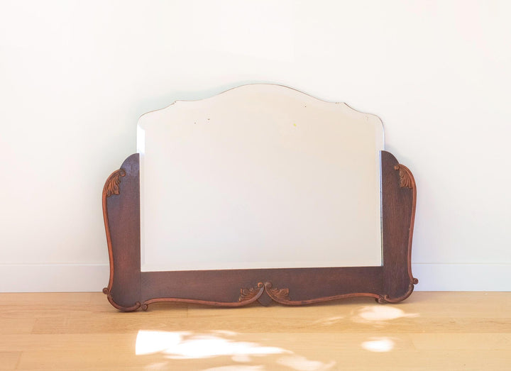 Antique Dutch Art Deco Oak Wall Mirror with Beveled Glass