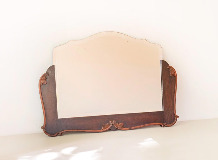 Antique Dutch Art Deco Oak Wall Mirror with Beveled Glass