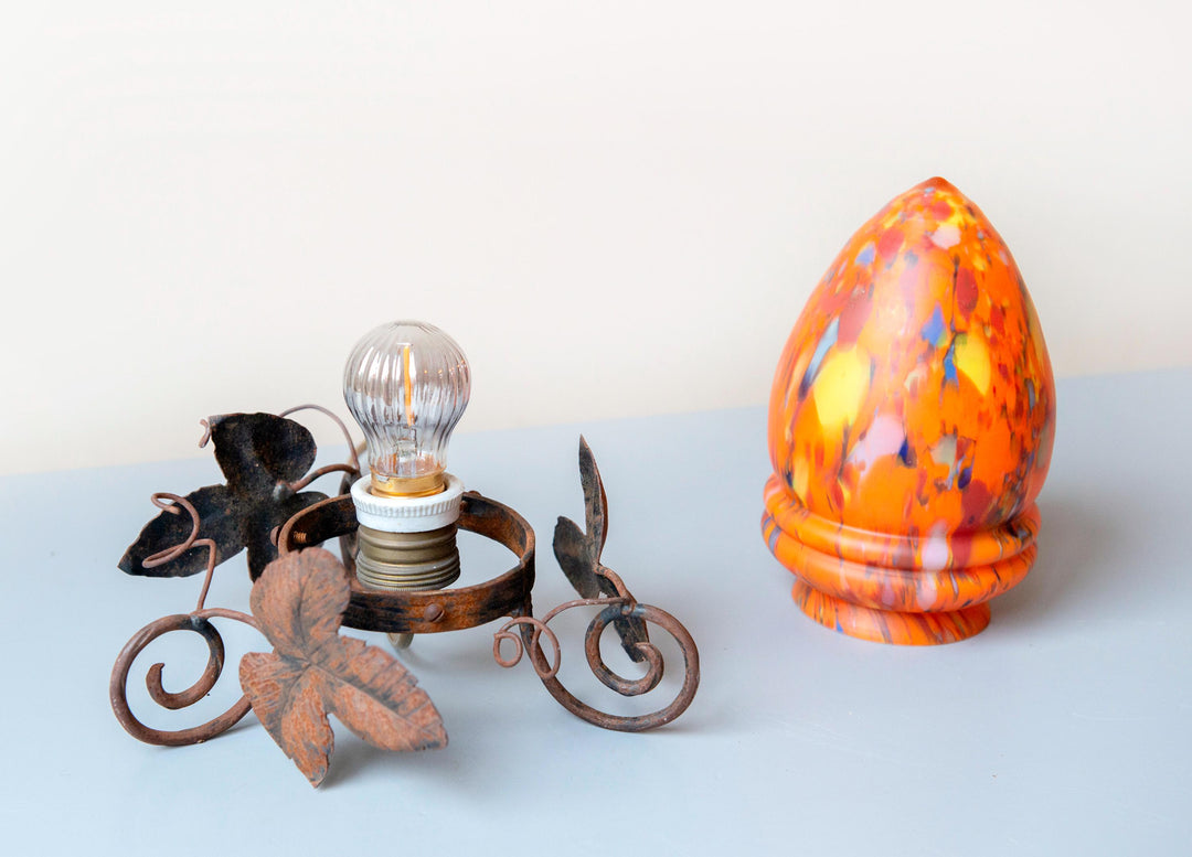 Antique Art Nouveau Wrought Iron Table Lamp