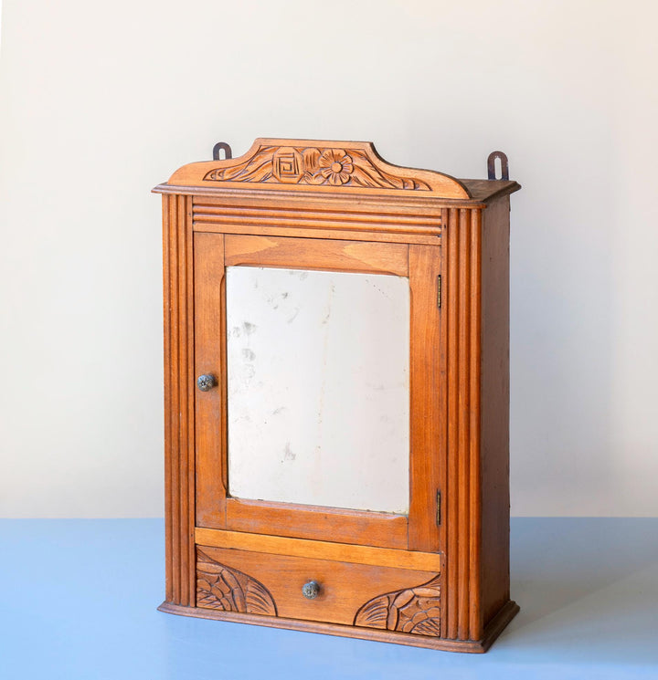 Antique French Oak Wall Cabinet with Mirror