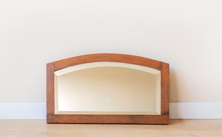 Art Deco Curved Wall Mirror with Beveled Glass – Oak Wood