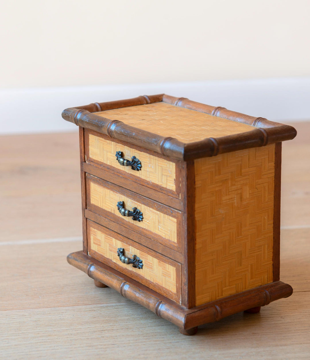 Vintage French Faux Bamboo Jewelry Chest