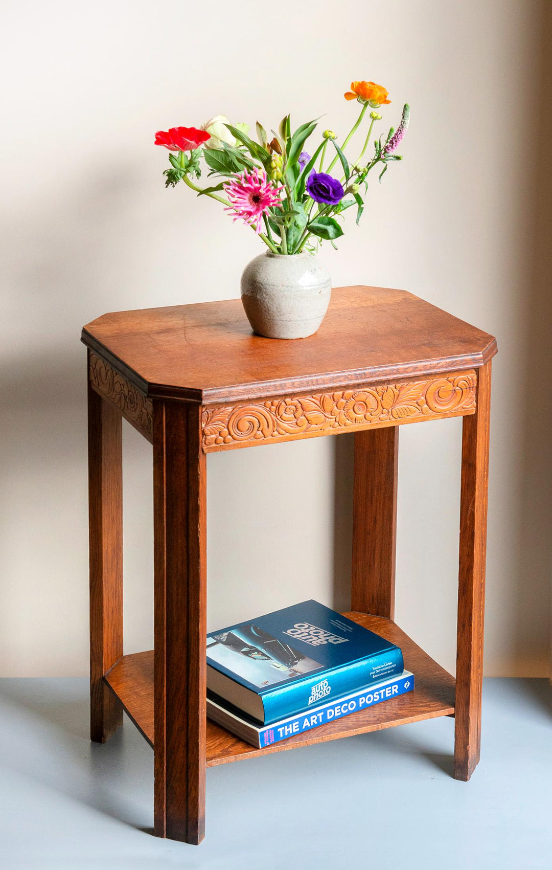 Art Deco Oak Side Table with Drawer