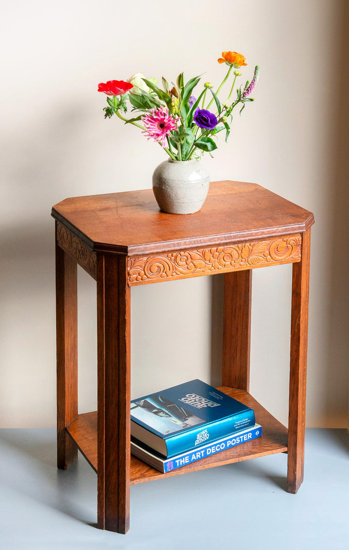 Art Deco Oak Side Table with Drawer